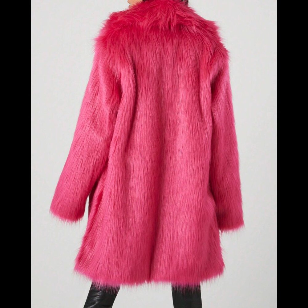 💋GORGEOUS💋 Faux Fox Fur Coat in Magenta Pink - Picture 3 of 16
